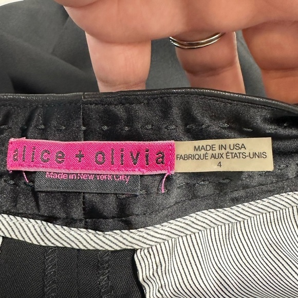 Alice + Olivia Wide Leg Wool with Lamb Leather Trim Trouser Pants Sz 4 - Picture 7 of 8